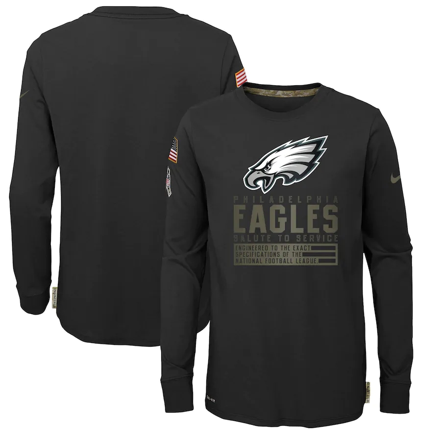 Nike Philadelphia Eagles Youth Black Salute to Service Long Sleeve TShirt.->nfl t-shirts->Sports Accessory